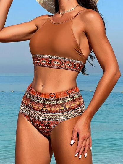 Strappy Bikini Set Women High Waist Swimwear Female Tribal Print Swimsuit Bathers Bathing Swim Suit Padded Beachwear