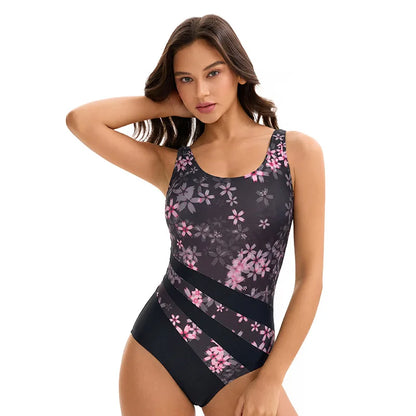 Triangle One-Piece Swimsuit with UPF 50+ Sun Protection Backless Printed Monokini Bathers Flowers
