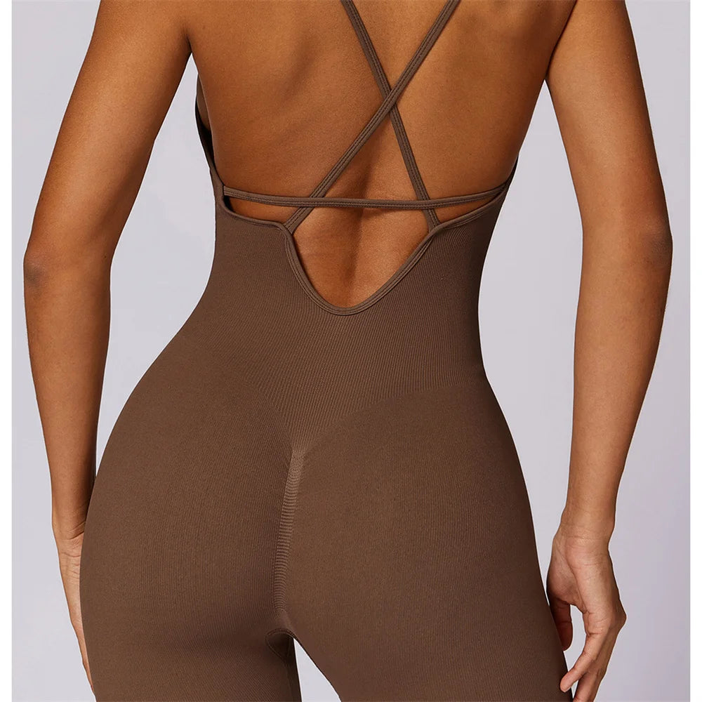 Women's V-Neck Cross-Back Workout Jumpsuit & Playsuit