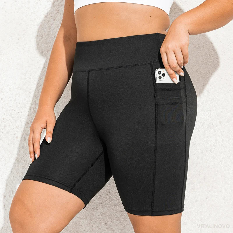 Plus Size Biker Shorts with Pockets for Women High Waisted Workout Tummy Control Gym Running Athletic Yoga Short