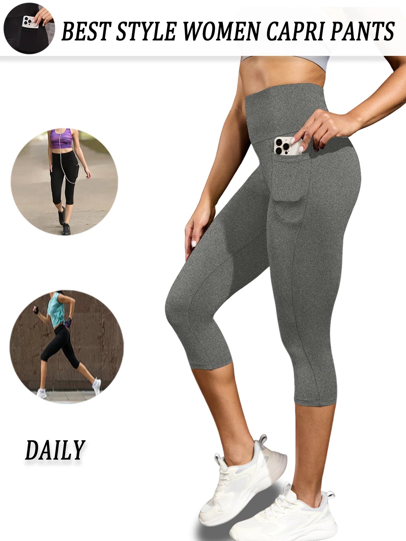 High Waisted capri pants For Women With Pockets Tummy Control No See Through Workout Running Yoga Athletic Push Up Gym Leggings