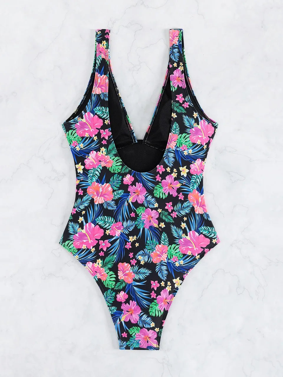 Strappy Printed Swimsuit Women One Piece Plunging Stitch Swimwear Female Bathers Bodysuit Bathing Swimming Suit Beachwear