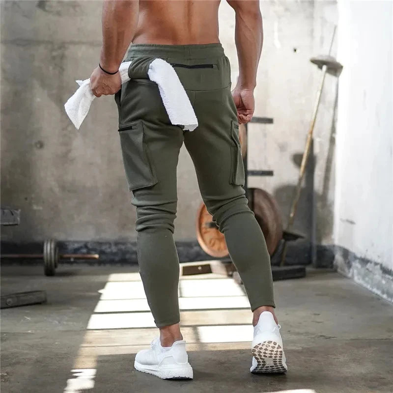 Sweatpants Men's Gym Fitness Pants Men's Running Jogging Training Tight Sports Cargo Pants Pocket Decoration