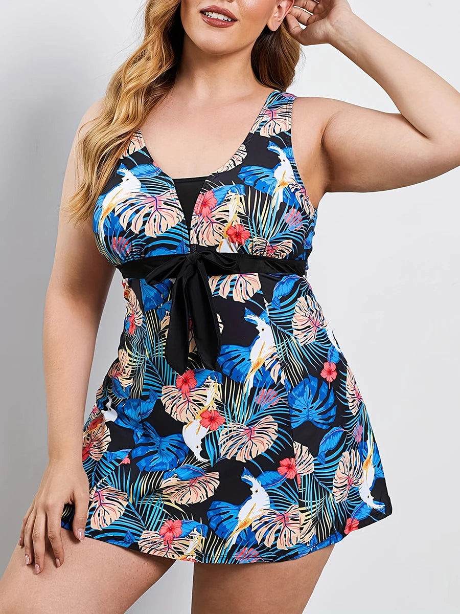 Floral Two Pieces Swimsuit Large Plus Size Tankini Beach Dress Swimwear Women Bathers Swimming Bathing Swim Suit Female
