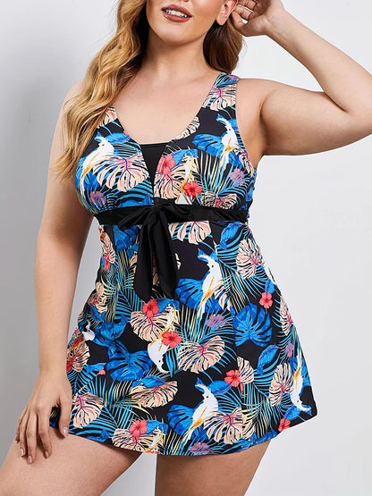 Floral Two Pieces Swimsuit Large Plus Size Tankini Beach Dress Swimwear Women Bathers Swimming Bathing Swim Suit Female