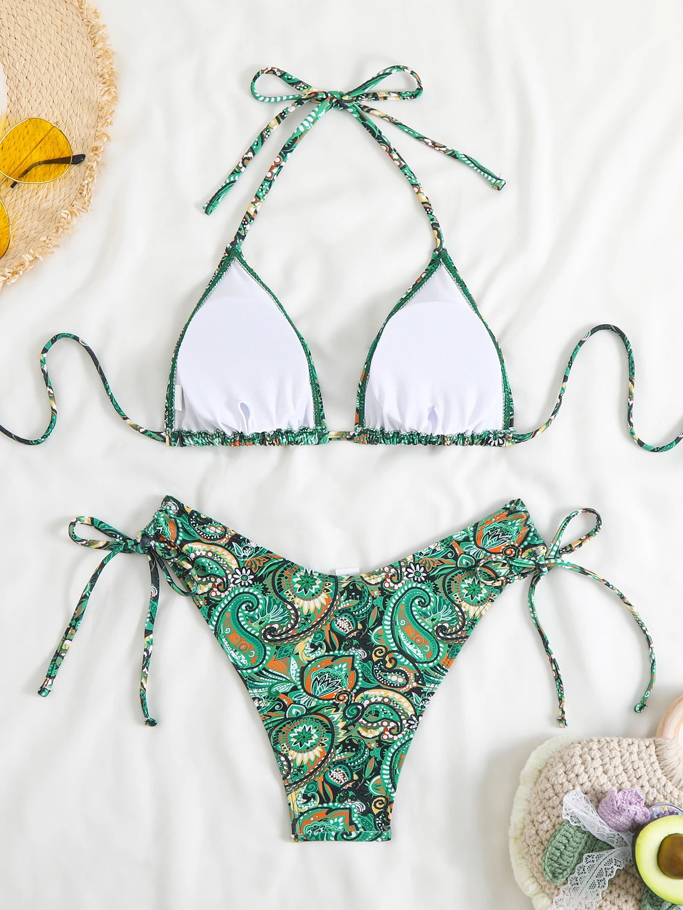 Halter Triangle Bikinis Printed Swimsuit Women String Swimwear Female Bathers Swimming Bathing Swimming Swim Suit