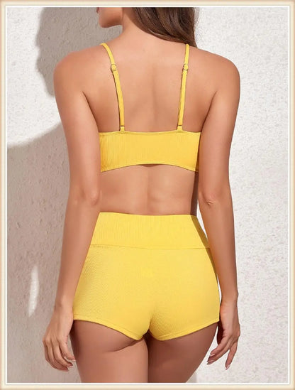 Drawstring Front Bikini Swimsuit Women High Waist Shorts Swimwear Female Bathing Swimming Swim Set Bathers Beachwear Summer