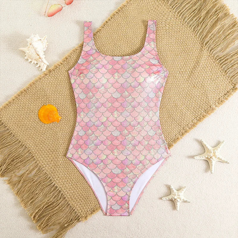 Mermaid Scales Print Bodysuit One Piece Swimsuit Women Swimwear Racing Sports Bathing Suit Woman Monokini Beach Wear