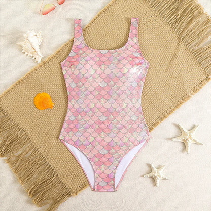 Mermaid Scales Print Bodysuit One Piece Swimsuit Women Swimwear Racing Sports Bathing Suit Woman Monokini Beach Wear