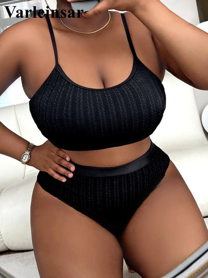 0XL - 4XL Ribbed Bikini Large Size Swimwear Plus Size Women Swimsuit Female Two-pieces Bikini set Bather Bathing Suit Swim