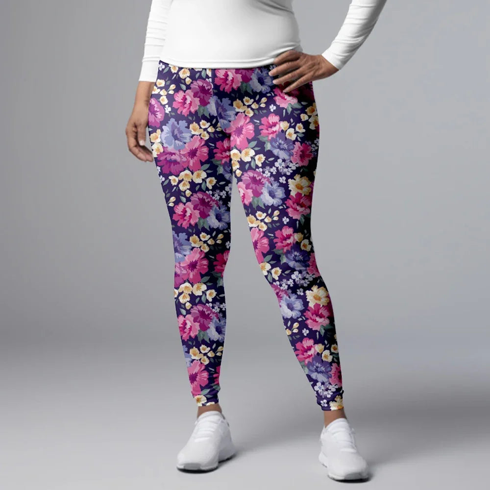 Fitness Leggings High Waist 3D Flowers Pattern Digital Print Casual Trousers Woman's Leggings