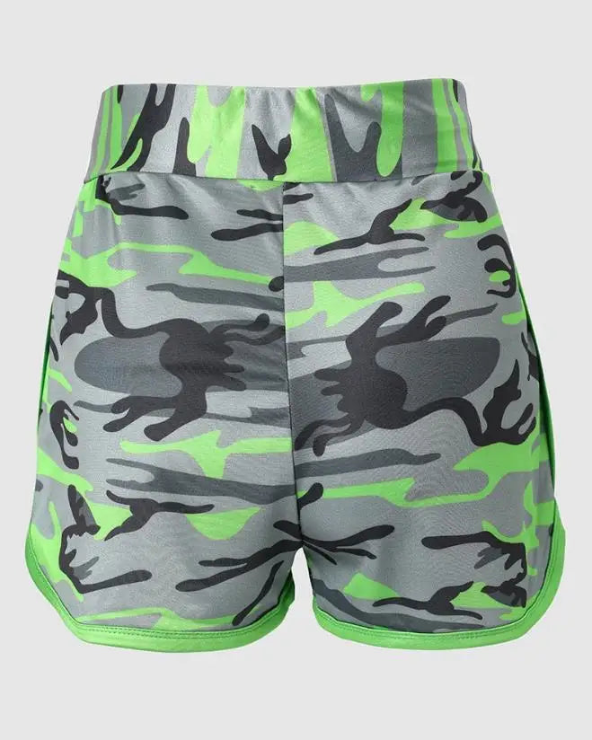 Women's Shorts Fashion Camouflage Printing Drawcord High Waist Shorts Casual Sports Pants Fitness Jogging Shorts