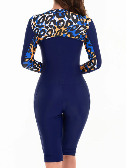 Long Sleeve & kneel Surfing Swimsuit Women With Zipper Rash guard Swimwear Female Bathers Bathing Swimming Swim Suit XXL