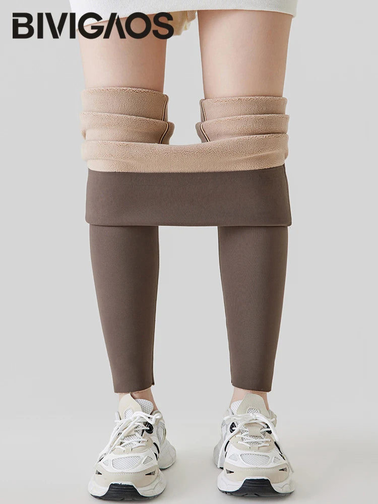 Autumn Winter Alpaca Velvet Shark Leggings Women Thick Warm Leggings High Waist Seamless Slim-Fit Thermal Pants