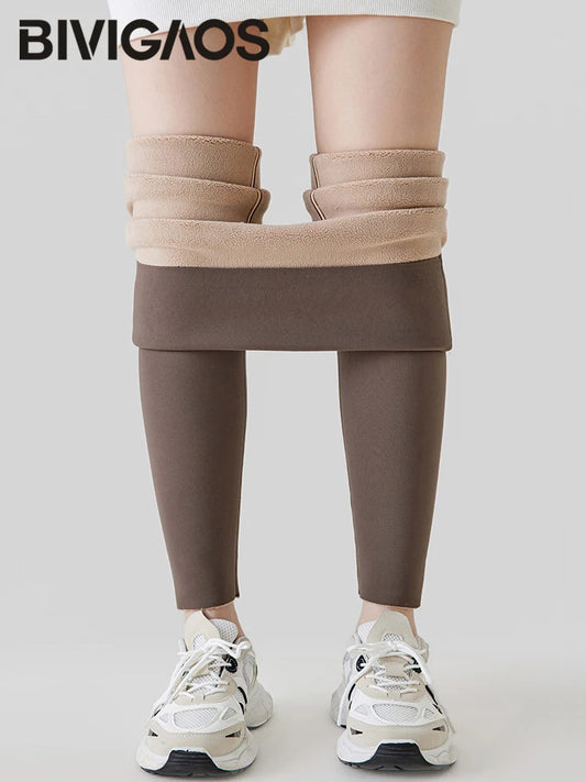 Autumn Winter Alpaca Velvet Shark Leggings Women Thick Warm Leggings High Waist Seamless Slim-Fit Thermal Pants