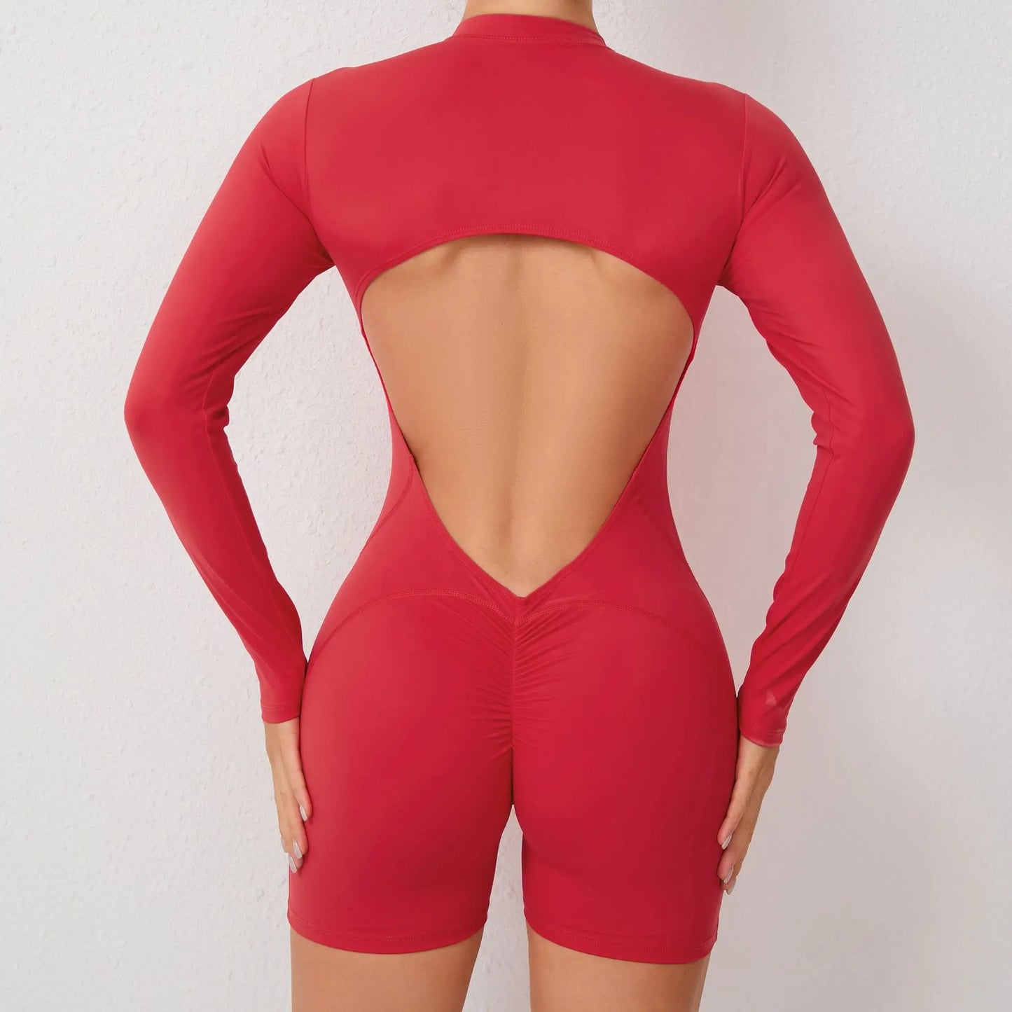 Pad Zipper Long Sleeve Yoga Set Women One Piece Jumpsuit Gym Workout Shorts Fitness Bodysuit Sports Athletic Suit XP358