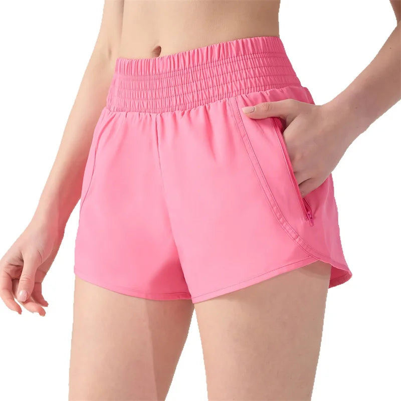 Zipper Pockets Running Shorts Women Running Shorts Tummy Control 3 Inch Quick Dry Athletic Workout Sport Shorts 2 in 1