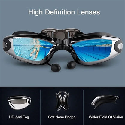 Professional Adult Anti-fog Swimming Goggles with Earplugs Men Women Swim Leak Proof Adjustable UV Protection Eyewear