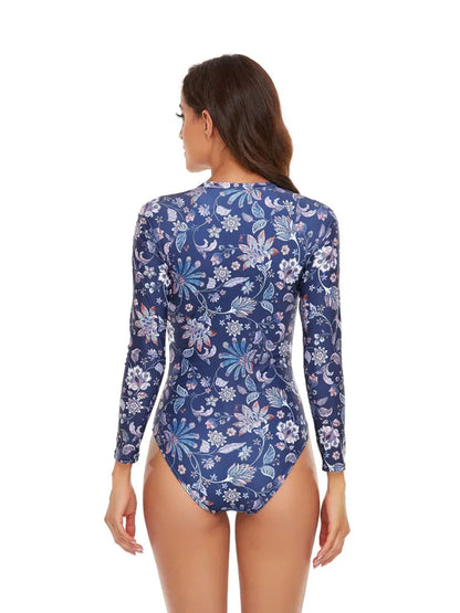 Long Sleeve Swimwear Women Rash Guard Zipper Surf suit Woman Swimsuit One-Piece Bathing Suit Beach Wear Monokini Bikini