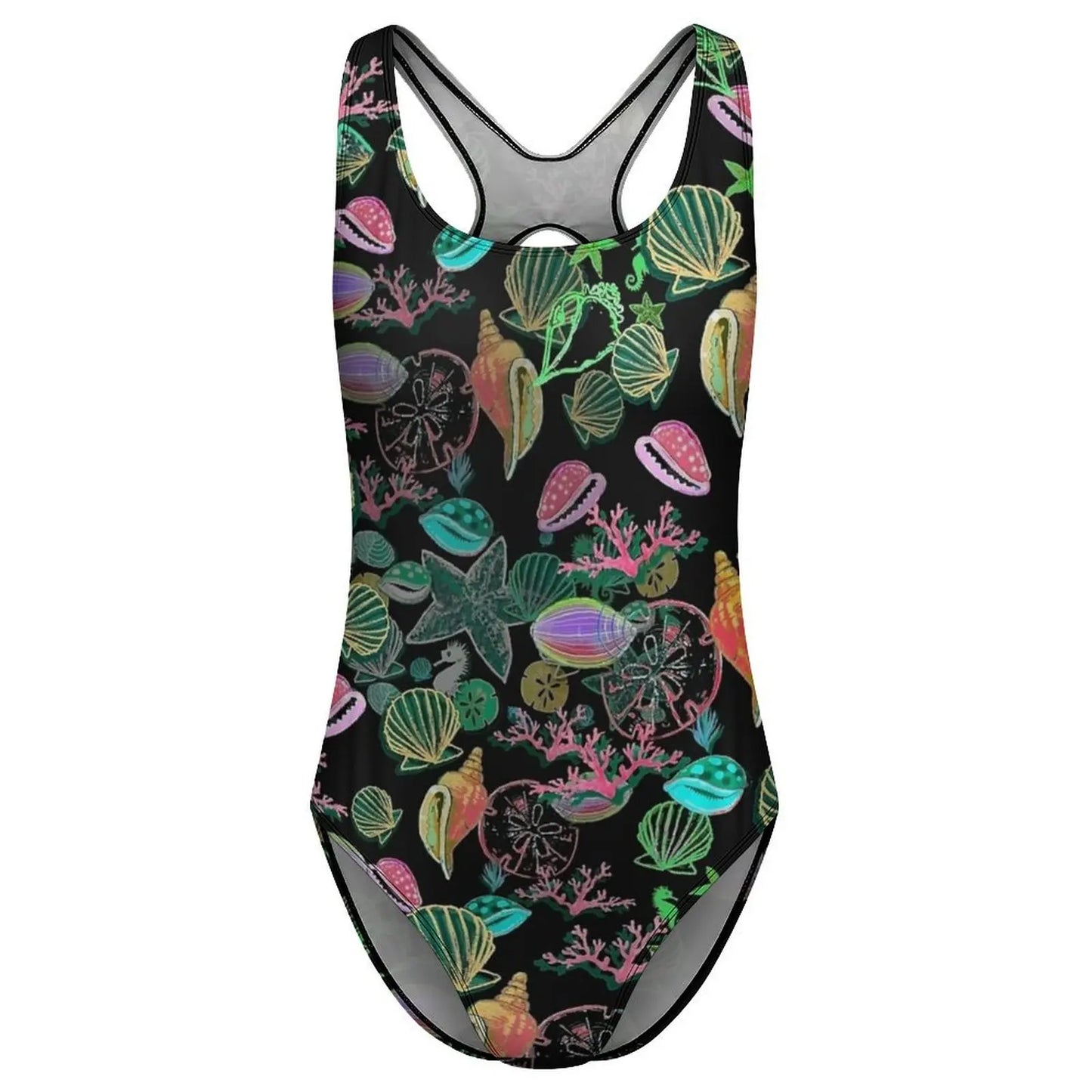 Colorful Sea Shells Print Swimsuit  One Piece Swimwear Push Up Novelty Monokini Sexy Holiday Swim Design Swimsuits