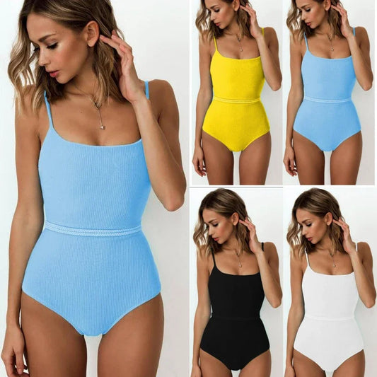 4 Colors One Piece Swimsuit Swimwear Women Solid Special Fabric Bathing Suit Beachwear with Waistband
