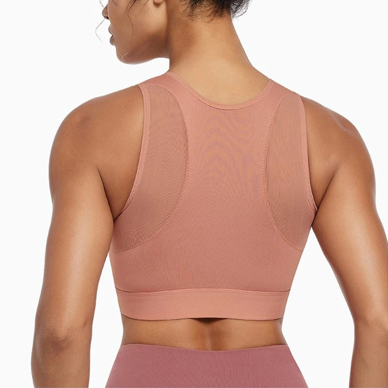 Women's Shockproof Gathered Front Zipper Yoga Bra With Padded Cup Wireless I-shaped Back With Mesh Running Sports Vest