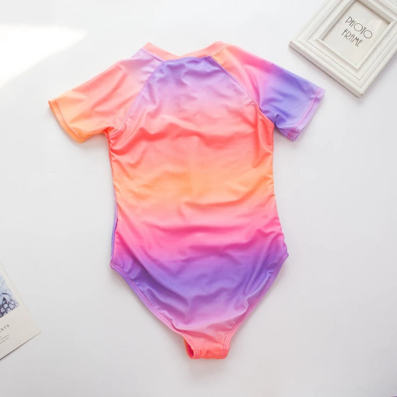 Girls' Long-Sleeve One-Piece Swimsuit – Pink or Leaves