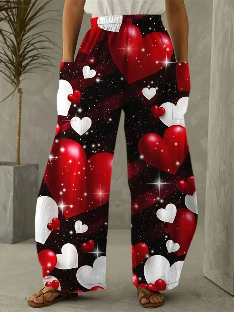 Women's Wide Leg Pants Christmas Tree Printed Trousers Women's Casual Christmas Gifts Elegant And Exquisite Pants