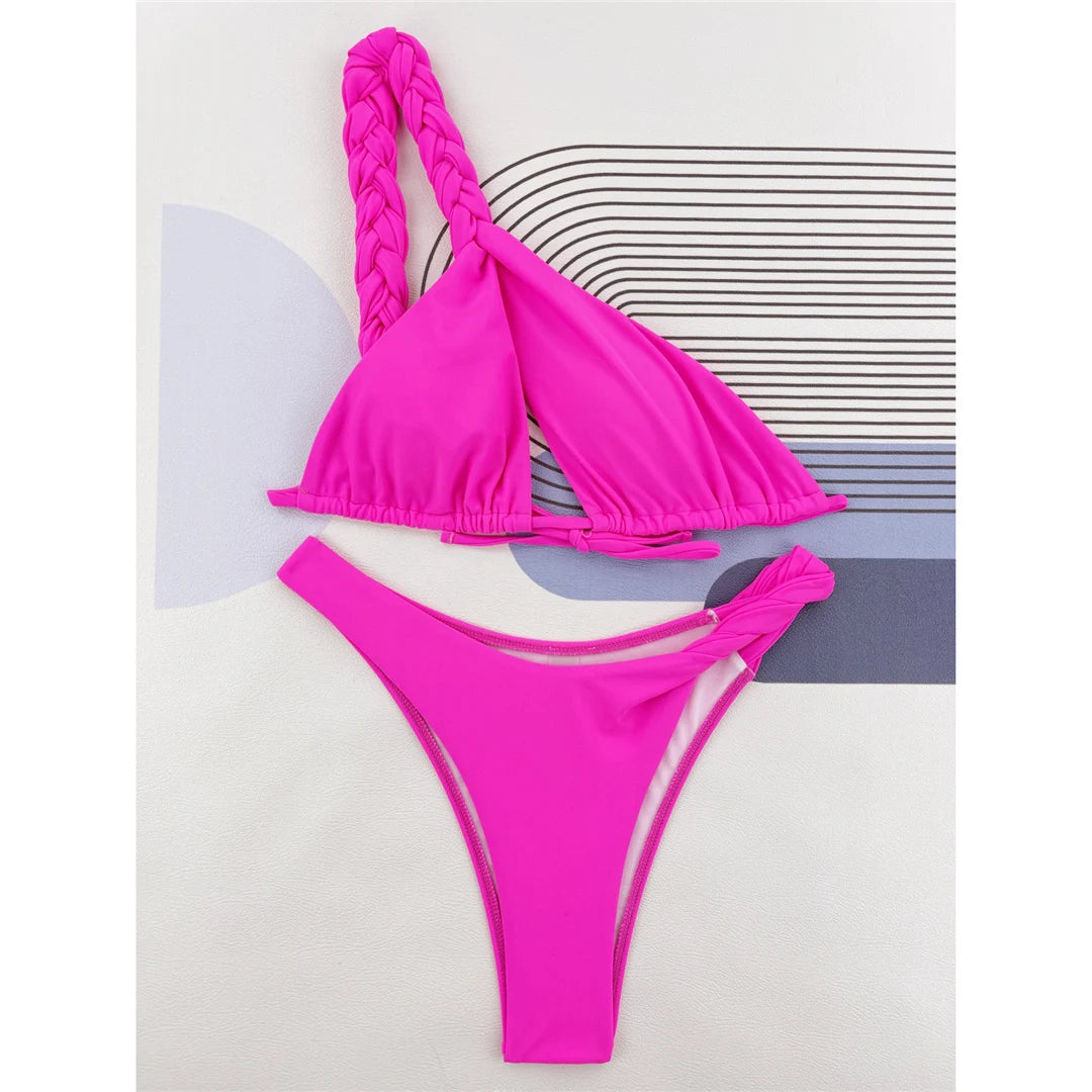 Cut Out One Shoulder Brazilian Bikini Women Swimwear Female Swimsuit Two-pieces Bikini set Bather Bathing Suit Swim