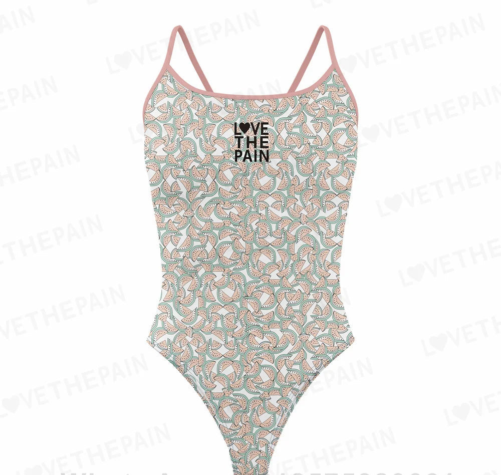 Love The Pain Leopard Print One Piece Swimsuit Thin Straps Versatile V-back Women's Swimwear Monokini Triathlon Swimsuit