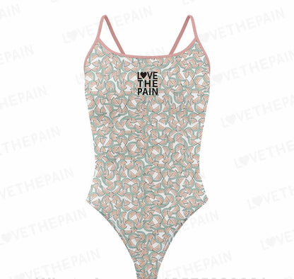 Love The Pain Leopard Print One Piece Swimsuit Thin Straps Versatile V-back Women's Swimwear Monokini Triathlon Swimsuit