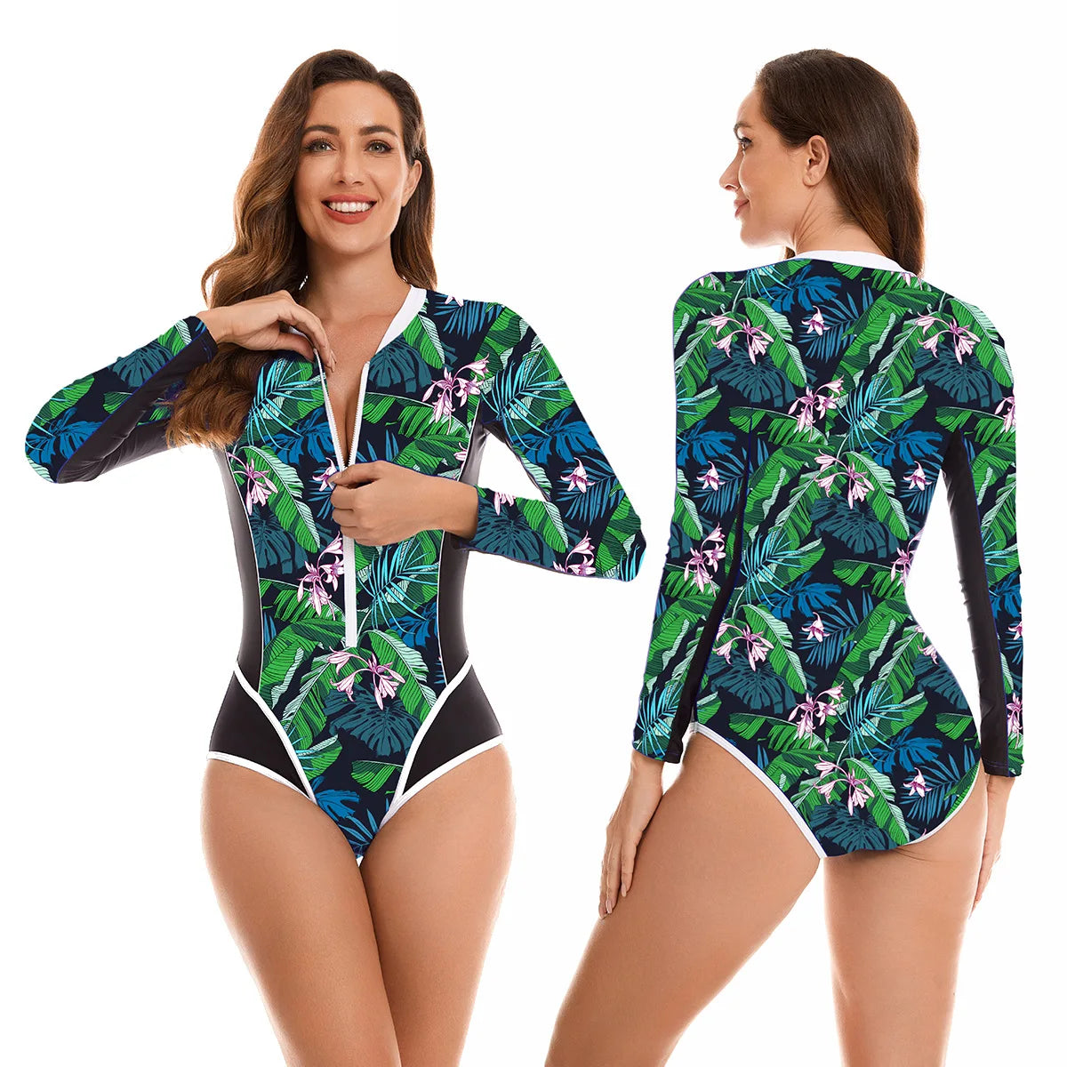 Surfing Sport Swimsuit One Piece Long Sleeves Women Swimwear Skeleton Zipper High Quality Bath Suit Halloween Costumes