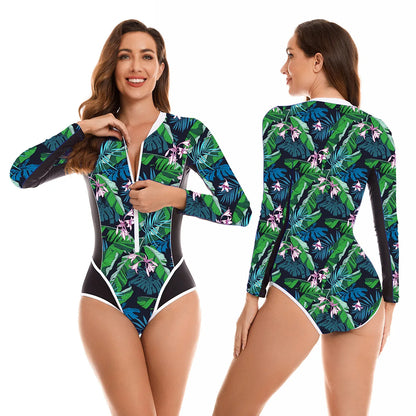 Surfing Sport Swimsuit One Piece Long Sleeves Women Swimwear Skeleton Zipper High Quality Bath Suit Halloween Costumes