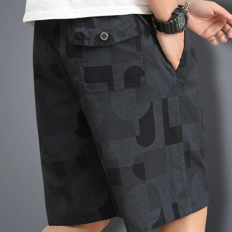 Thin Wide Leg Casual Sports Beach Shorts Men Camouflage Elastic Waist Pocket Folds Breathable Loose Short Pants