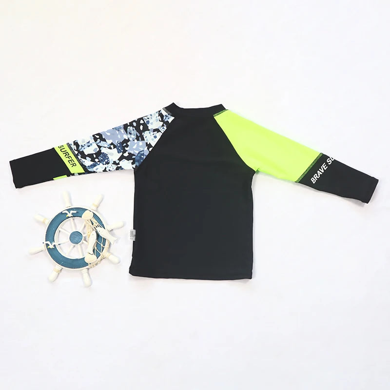 3 Pcs New Boy's Swimsuit Sun Protection UPF 50+ Long Sleeve Swimming Sunsuit with Hat Split Bathing Suits for Children