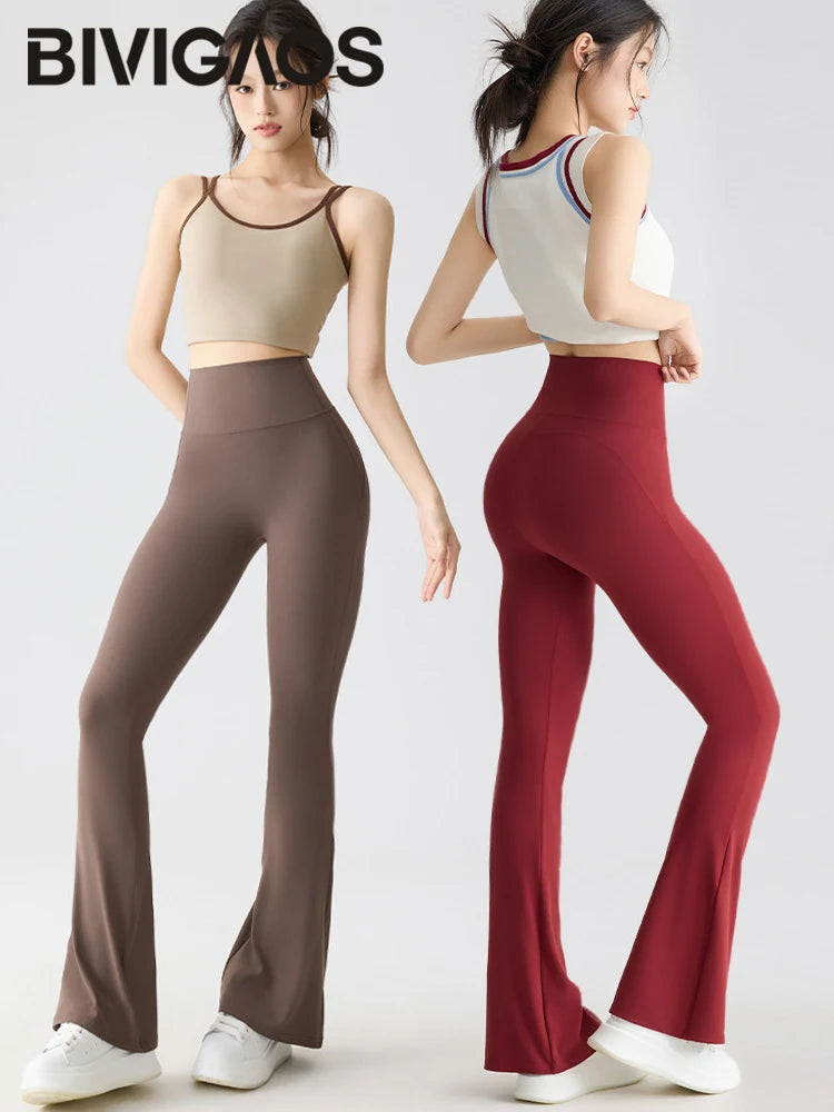 Spring Summer Micro Flared Sharkskin Leggings Women Tight Elastic Horseshoe Pants Sport Fitness Yoga Flared Pants