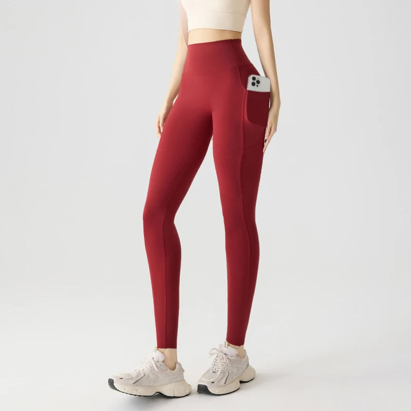 BIVIGAOS Spring Summer Pocket Sharkskin Leggings Women High Waist Tight Butt Lifter Light Feeling Sport Fitness Running Leggings