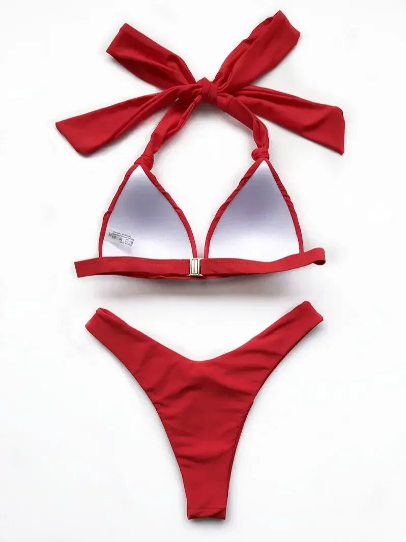 Halter Bra Cup Bikini Swimsuit Female White Swimwear Women Push up Bikini set Brazilian Bathing Suit Bandeau Swim suit