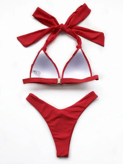 Halter Bra Cup Bikini Swimsuit Female White Swimwear Women Push up Bikini set Brazilian Bathing Suit Bandeau Swim suit