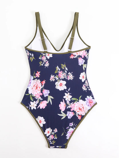 One Piece Swimsuit For Women Orange Floral printed Swimwear Female Bodysuit Monokini Beachwear Backless Bathing Suit