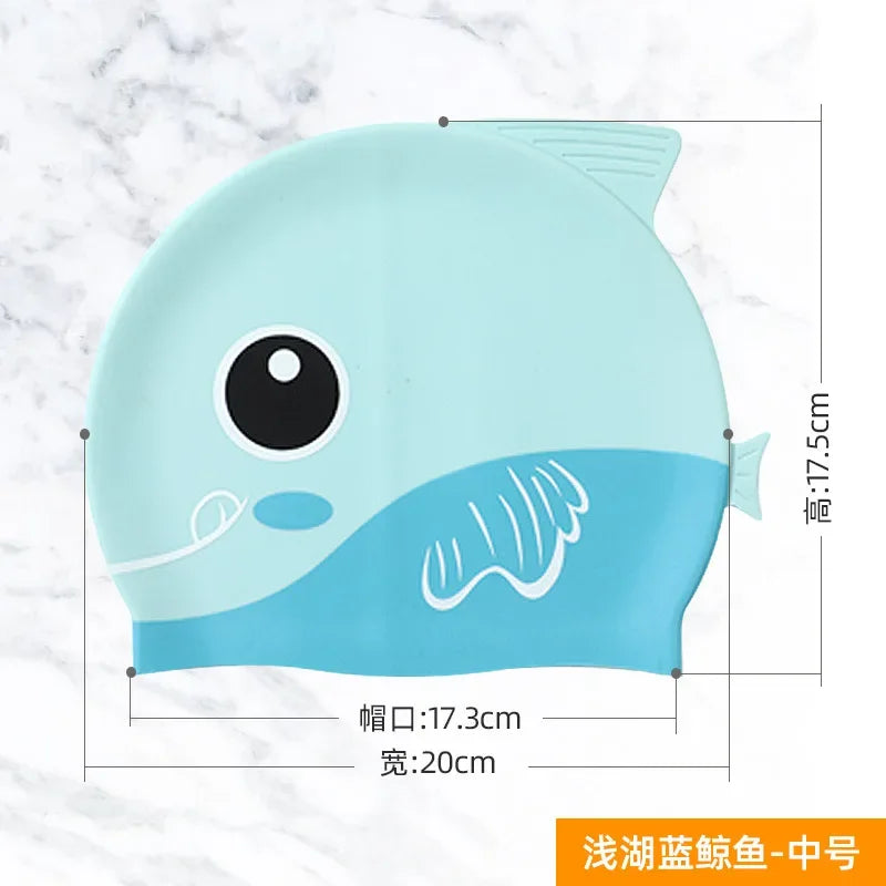 Cartoon Cute Fish Shark Silicone Swimming Cap for Children Protect Ears Swim Hat for Boys Girls Kids Swimming Pool Accessories