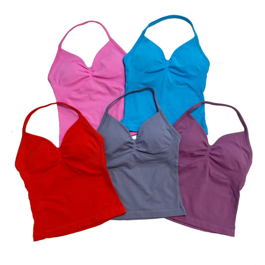 Longline Strappy Top for Women Halterneck Yoga Top Shirts Seamless Workout Gym Top Fitness Gym Clothing
