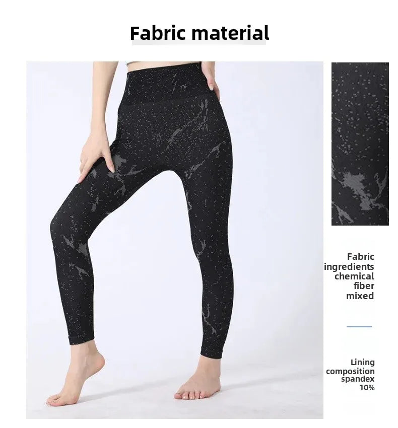 Black Splashed Ink Yoga Pants Personality Matched Butt Lifting Running Fitness Long Pants Fashion Simple Tight Sports Pants