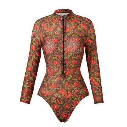 Rash Guard  Beach Print One Piece Swimsuit Beachwear Sun Protection Quick-drying Slim Long Sleeve Swimwear Swimsuit Monokini Vacation