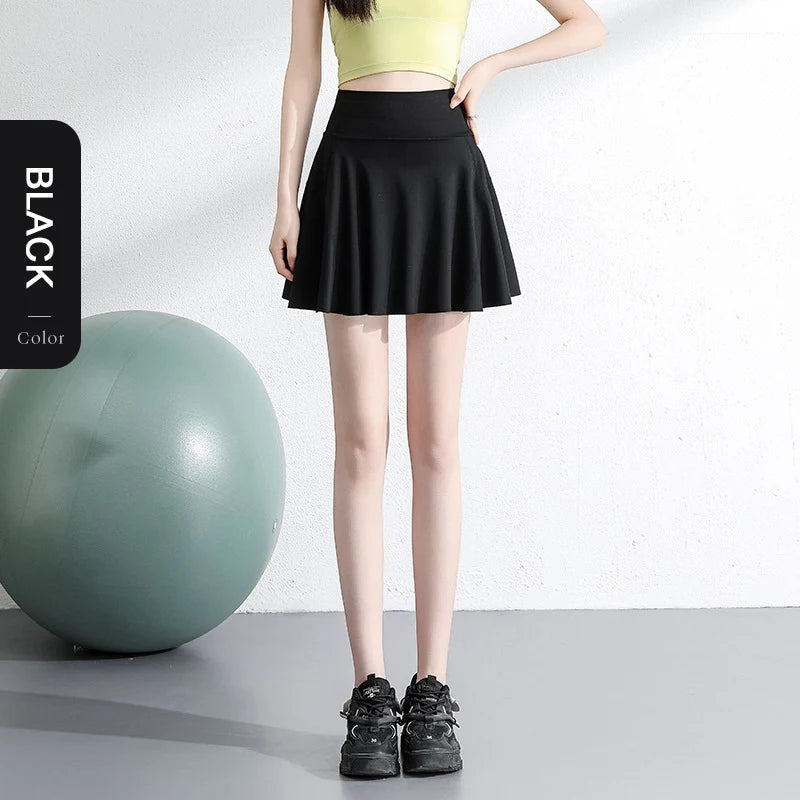 Sports Short Skirt Women's High Elastic Sharkskin Fabric Mini Tennis Yoga Skirts Pocket Safety Shorts Skirt
