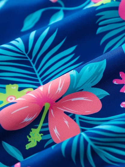 One-Piece Swimsuit Girls Floral Print Asymmetrical Cascading Ruffles Summer Cross Strap Backless Swimwear Bikini-Cut Swim Suit