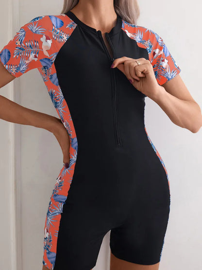 Surfsuit Short Sleeve Swimwear Women Rash Guard One-Piece Swimsuit Woman Beach Wear Surfing Swimming Bathing Suit Monokini