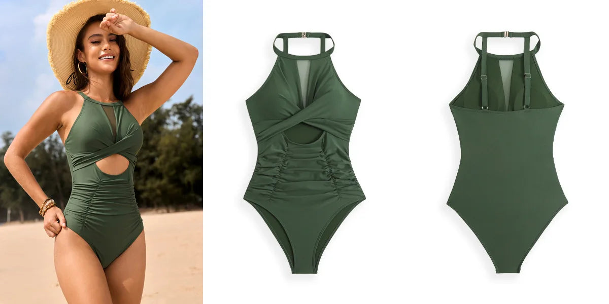Net One Piece Swimsuits Closed Women's Swimwear Push Up For Swimming Wear Body Bathing Suits Beachwear Pool Bather