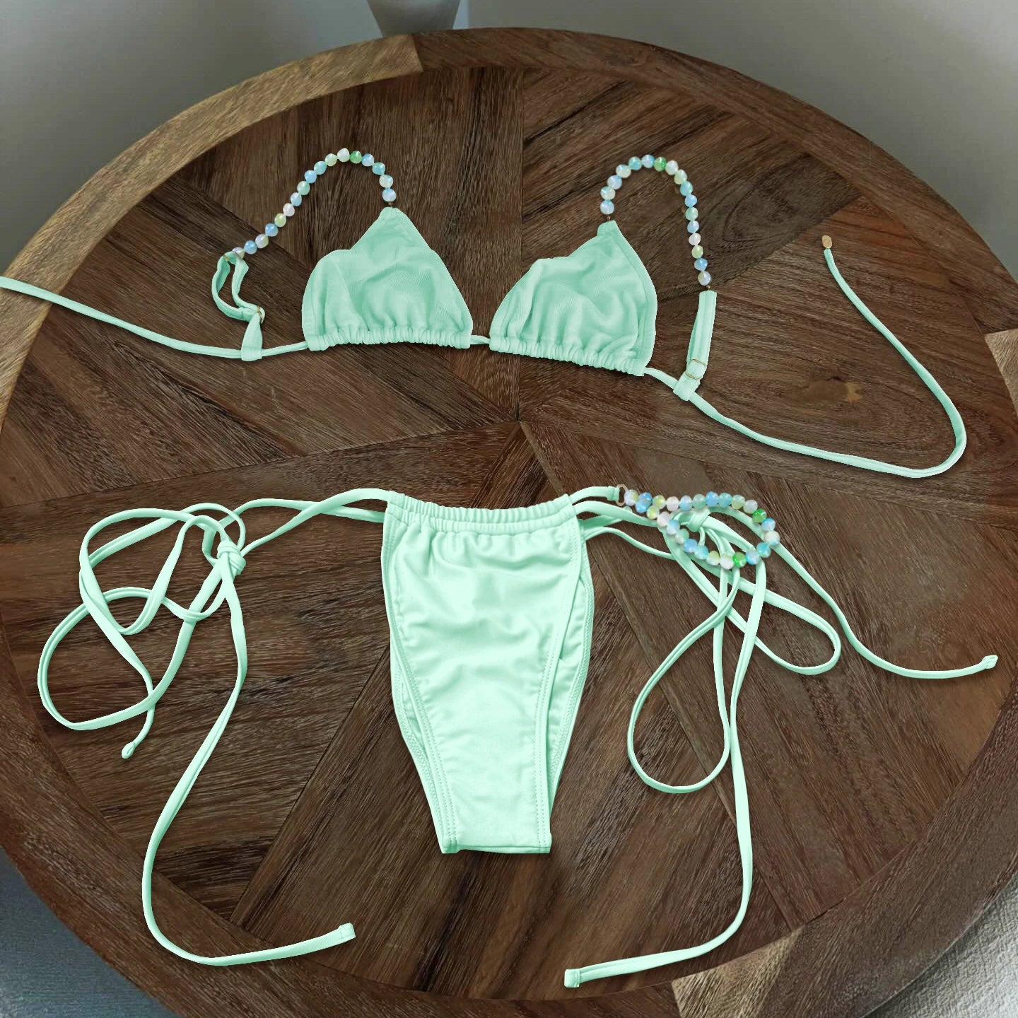 Beads Bikini Women Swimsuit Female Swimwear Micro Bikini Set Bandeau Swimming Suit Beachwear Pink Brazilian Biquini