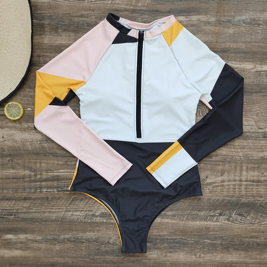 Women's Long-Sleeve Zip-Front One-Piece Swimsuit